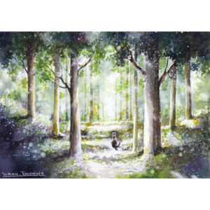 水彩画 のおすすめ作品・人気作家 光 動物 木 森 水彩画 猫 自然 原画 幻想 日 明るい 樹 水彩 絵画 輝き 輝く 逆光 陽 風景 風景画 森の奥 #7 インテリア絵画 アート