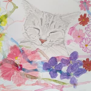 水彩画 のおすすめ作品・人気作家 猫 花 水彩 You&Flowers インテリア絵画 アート