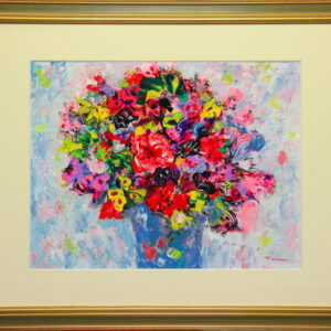 絵画 のおすすめ作品・人気作家 花 静物画色彩豊かな絵明るい絵 「Flowers」(NO.2604) / 6号F / ケント紙（0.5ミリ厚)にアクリル絵の具不透明 / 額付きー額はガラスでなくアクリル板付きです－額は取り寄せになりますので1週間ほどお待ち願います / 安本太ん 芸大卒 / 画像をクリックすると拡大画像になります インテリア絵画 アート