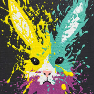 アクリル画 のおすすめ作品・人気作家 ピンク 動物 エメラルド カラフル ポップ 兎 黄 荒ぶるウサギ インテリア絵画 アート