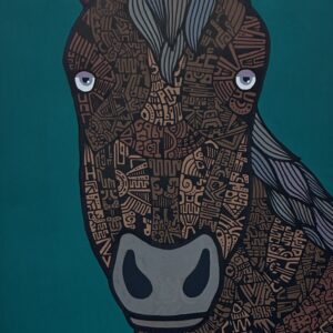 絵画 のおすすめ作品・人気作家 イラスト 動物 緑 馬 3頭目の馬 インテリア絵画 アート