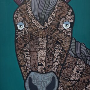 絵画 のおすすめ作品・人気作家 イラスト 動物 緑 馬 馬4 インテリア絵画 アート