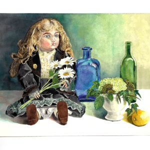 水彩画 のおすすめ作品・人気作家 人形静物ビスクドールガラス瓶 静物画I・ビスクドール インテリア絵画 アート