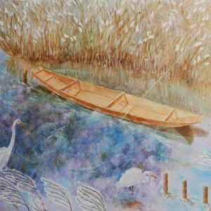 油絵 のおすすめ作品・人気作家 鳥 オギ 川 水 秋 舟 青 オギの声 インテリア絵画 アート