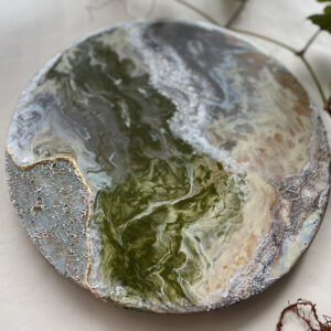 アクリル画 のおすすめ作品・人気作家 ミクストメディアアクリル絵画緑黒シルバー 流れる インテリア絵画 アート