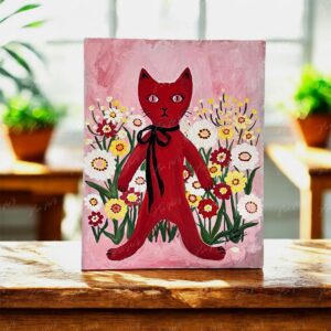 絵画 のおすすめ作品・人気作家 猫お花デイジー花畑赤い 猫と花・デイジー インテリア絵画 アート