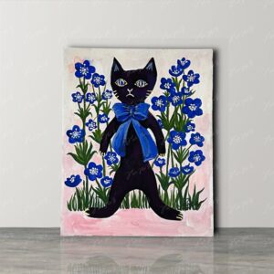 絵画 のおすすめ作品・人気作家 猫お花デルフィニウム花畑黒猫 猫とお花・デルフィニウム インテリア絵画 アート