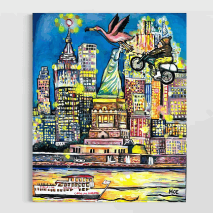 イラスト のおすすめ作品・人気作家 子供 アメリカ ニューヨーク バイク フラミンゴ ある夜のニューヨークで、 インテリア絵画 アート