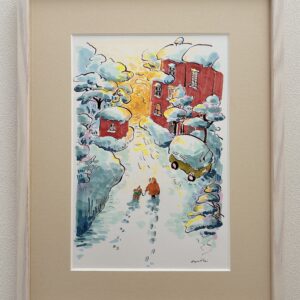 手描きイラスト のおすすめ作品・人気作家 冬 朝日 街並み 雪 warm sunlight in the winter. インテリア絵画 アート