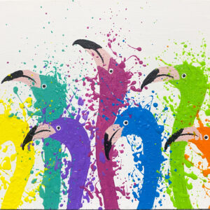 アクリル画 のおすすめ作品・人気作家 動物鳥カラフルポップアート フラミンゴ一家 インテリア絵画 アート