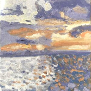 絵画 のおすすめ作品・人気作家 海 原画 油彩画「バイオレット色の海」絵画・アート・キャンバス・サムホールサイズ(16×23㎝) インテリア絵画 アート