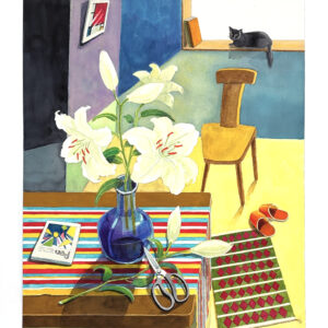 水彩画 のおすすめ作品・人気作家 カサブランカ室内テーブル 室内のカサブランカ インテリア絵画 アート