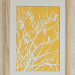 アクリル画 のおすすめ作品・人気作家 鳥の絵 デザイン画 『春の実を食べる(Eating spring seeds)』 インテリア絵画 アート