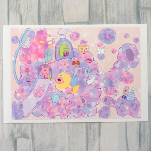 イラスト のおすすめ作品・人気作家 ピンク 動物 かわいい ゆめかわいい ゾウ ファンタジー あわあわゾウのシャボボン インテリア絵画 アート