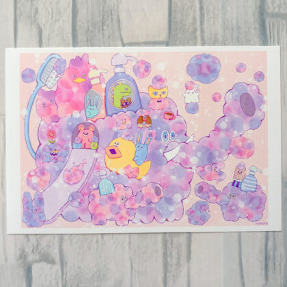 イラスト のおすすめ作品・人気作家 ピンク 動物 かわいい ゆめかわいい ゾウ ファンタジー あわあわゾウのシャボボン インテリア絵画 アート