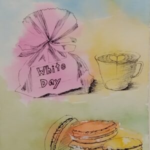 ペン画 ドローイングのおすすめ作品・人気作家 プレゼント ペン画 ホワイトデー マカロン 水彩 ホワイトデー（マカロン） インテリア絵画 アート