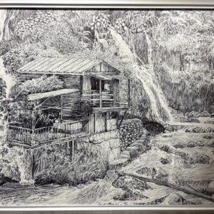 ペン画 ドローイングのおすすめ作品・人気作家 ボールペン画 山に溶ける暮らし インテリア絵画 アート