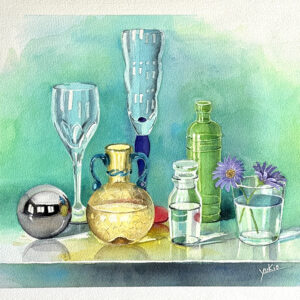 水彩画 のおすすめ作品・人気作家 ガラス器ビンコップグラス 静物画II・卓上のグラス インテリア絵画 アート