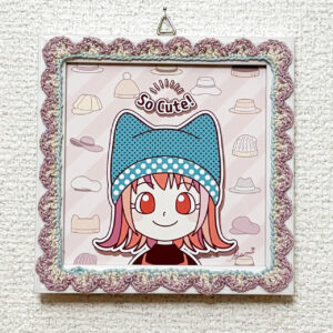 デジタルイラスト のおすすめ作品・人気作家 イラスト ピンク かぎ針編み かわいい ねこみみ ニット 女の子 帽子 hat「Cute」 インテリア絵画 アート