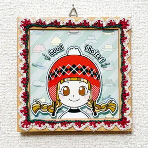 デジタルイラスト のおすすめ作品・人気作家 イラスト かぎ針編み かわいい ぽんぽん アーガイル グリーン 女の子 帽子 hat「Good」 インテリア絵画 アート