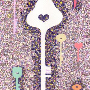 絵画 のおすすめ作品・人気作家 アクリルガッシュ アクリル画 カラフル パープル 花柄 鍵 ラッkey7 インテリア絵画 アート