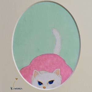 日本画 のおすすめ作品・人気作家 アートのある暮らし ピンク 猫 白 緑 mineral パワーストーン 鉱物 My Territory インテリア絵画 アート