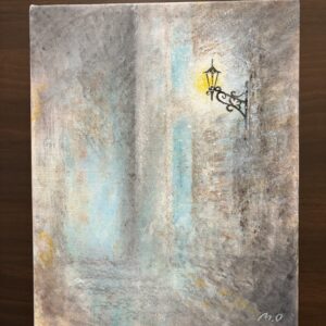 アクリル画 のおすすめ作品・人気作家 灯 光 ガス灯 夜 闇 幻想的 静か 静謐 青 レトロ ノスタルジック 癒し ヒーリング インテリア 絵画 帰り道 インテリア絵画 アート