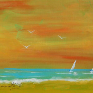 油絵 のおすすめ作品・人気作家 油絵 海 ヨット 空 風景画 渚の散歩 インテリア絵画 アート