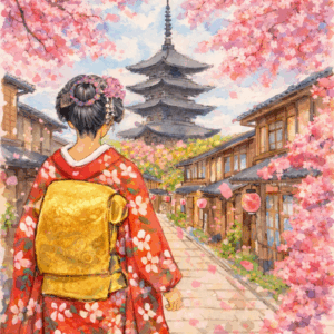 水彩画 のおすすめ作品・人気作家 桜日本着物女性 満開の桜 インテリア絵画 アート
