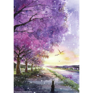 水彩画 のおすすめ作品・人気作家 イラスト 光 水彩画 猫 自然 花 アート 並木道 原画 夕日 夕桜 川 日 明るい 春 桜 水彩 水辺 絵画 陽 風景 風景画 夕桜の道 インテリア絵画 アート