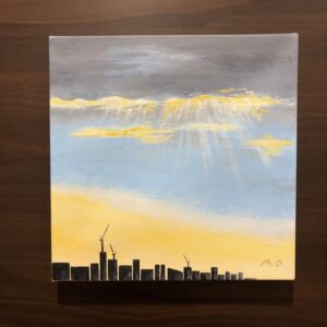 絵画 のおすすめ作品・人気作家 空雲街光光線夕焼け天使の梯子シルエット影街並みビル都市癒しノスタルジー陽の光 空からの祝福 インテリア絵画 アート