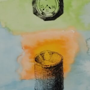 ペン画 ドローイングのおすすめ作品・人気作家 おしゃれ ろうそく ペン画 時計 水彩 ろうそくと時計 インテリア絵画 アート