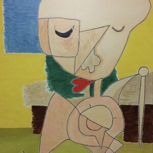 油絵 のおすすめ作品・人気作家 緑 黄色 一点もの 激レア 珍しい 青 杖持つ人 インテリア絵画 アート