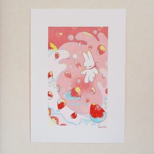 手描きイラスト のおすすめ作品・人気作家 ピンク いちご うさぎ かわいい ケーキ メルヘン ショートケーキ インテリア絵画 アート