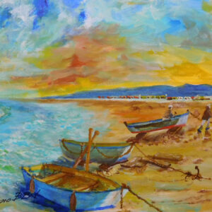 油絵 のおすすめ作品・人気作家 海　ヨット　朝日　風景画　油絵　ドック ドック インテリア絵画 アート
