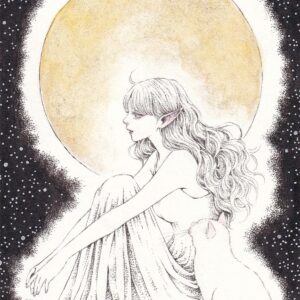 ペン画 ドローイングのおすすめ作品・人気作家 光 夜 星 猫 ねこ エルフ ネコ 少女 幻想 月 空 ふたりいっしょに インテリア絵画 アート