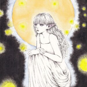 ペン画 ドローイングのおすすめ作品・人気作家 光 夜 ほたる エルフ ホタル 少女 幻想 月 蛍 ひとりきりで インテリア絵画 アート