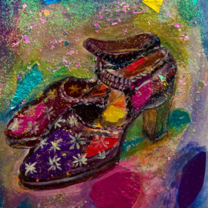 絵画 のおすすめ作品・人気作家 アールデコ　靴　アクリル　ラメ　コラージュ　メタリック アールデコのラグジュアリーな靴 インテリア絵画 アート