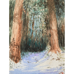 水彩画 のおすすめ作品・人気作家 水彩画 山 水彩 雪 風景 雪道 インテリア絵画 アート