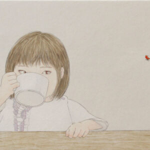 日本画 のおすすめ作品・人気作家 自然 ほのぼの テントウムシ 写実 女の子 小作品 平面 日本画 穏やか 来客(女の子×ナナホシテントウ) インテリア絵画 アート