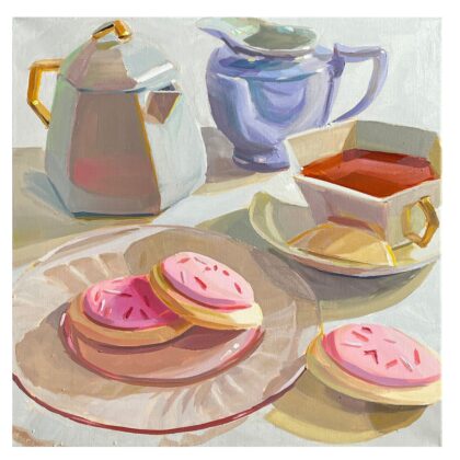 油絵 のおすすめ作品・人気作家 油絵 写実 静物 Pink Cookies and Tea インテリア絵画 アート