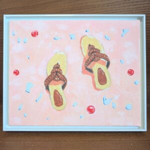 油絵 のおすすめ作品・人気作家 サンダル　ビーチ　海　ピンク 『夏の思い出(Summer’s memories)』 インテリア絵画 アート