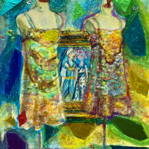 絵画 のおすすめ作品・人気作家 アールデコ ドレス ファッションアクリル ラメ コラージュ メタリック アールデコのショートドレスとジャクリーヌ・マルヴァルの語らい インテリア絵画 アート