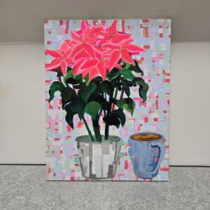 絵画 のおすすめ作品・人気作家 花アクリル画 プリンセチアとコーヒー F6号サイズ インテリア絵画 アート