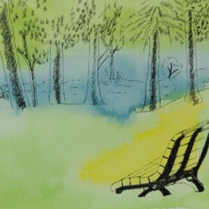 ペン画 ドローイングのおすすめ作品・人気作家 ドローイング ベンチ ペン画 水彩 風景 ベンチ インテリア絵画 アート