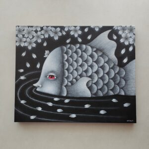 アクリル画 のおすすめ作品・人気作家 アクリル モノクロ 魚 ファンタジー 桜 絵画 おはなみ インテリア絵画 アート