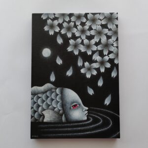 アクリル画 のおすすめ作品・人気作家 アクリル モノクロ 夜 魚 ファンタジー 桜 絵画 春の夜 インテリア絵画 アート