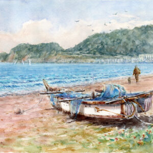 水彩画 のおすすめ作品・人気作家 水彩画原画風景画海湘南鎌倉由比ヶ浜海岸 水彩画原画　鎌倉由比ヶ浜海岸　＃717 インテリア絵画 アート