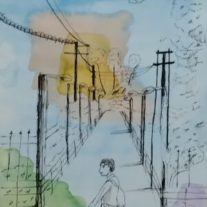 ペン画 ドローイングのおすすめ作品・人気作家 ドローイング ペン画 水彩 道 夕暮れの道 インテリア絵画 アート