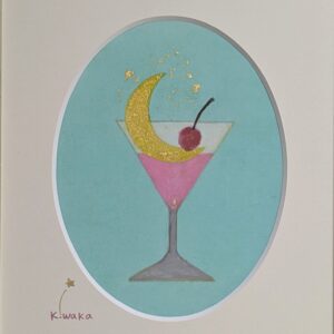 日本画 のおすすめ作品・人気作家 ピンク mineral カクテルグラス パステルカラー パワーストーン 三日月 日本画 金箔 鉱物 カクテルで乾杯 インテリア絵画 アート
